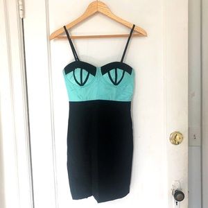 Aqua/Black Color Block Bustier Dress